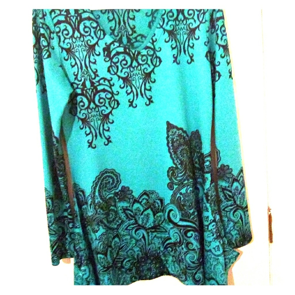 Kristine Teal Cascading Print Tunic size M